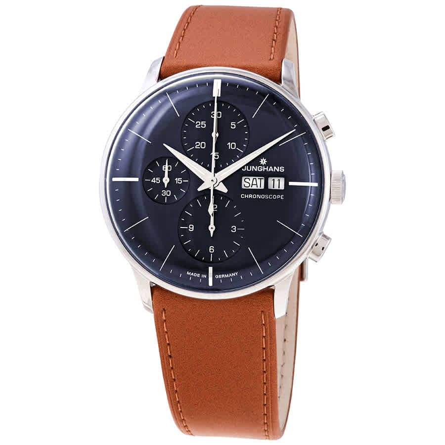 Junghans Meister Chronoscope Automatic Blue Dial Mens Watch 027/4526.01 In Blue,brown,silver Tone