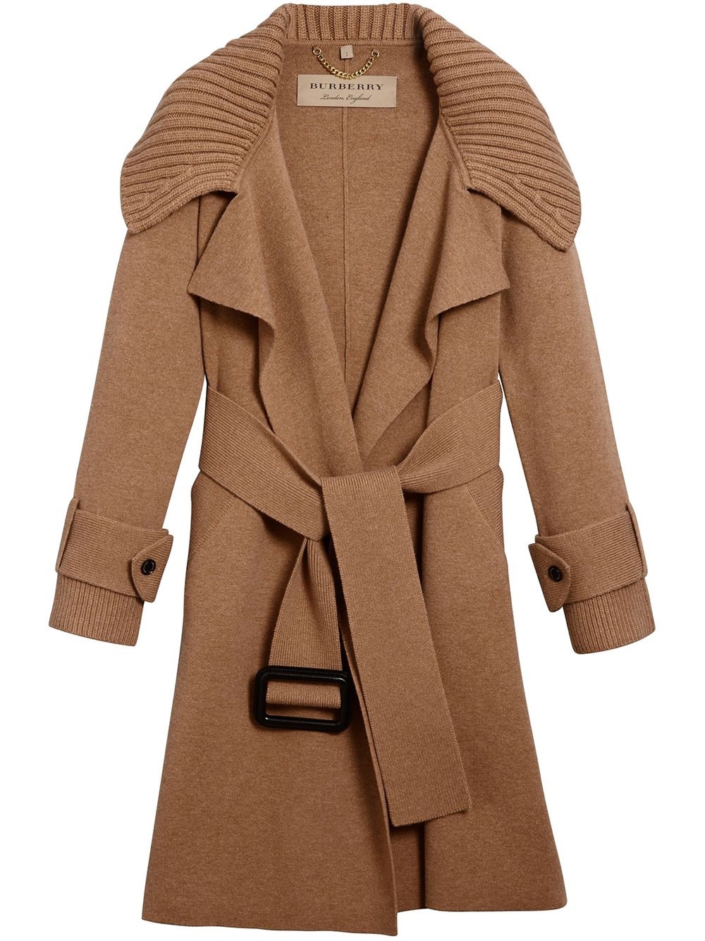 Burberry Piota Wool Blend Knit Trench Coat In Camel In Yellow