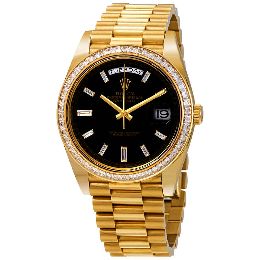 Rolex Day-date Black Dial 18k Yellow Gold President Automatic Mens Watch 228398bkdp In Black / Gold / Gold Tone / Yellow