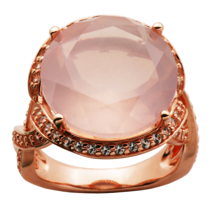 925 Couture 18k Gold Plated Sterling Silver Genuine Rose Quartz And Created White Sapphire Ring In Gold Tone,pink,silver Tone,white