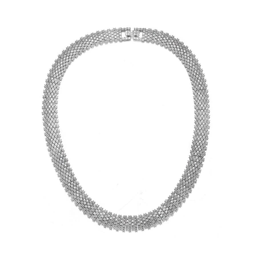 Click to view more detailed imagery on our partner's website Megan Walford Sterling Silver Clear Round Cubic Zirconia Linear Pave Necklace In Silver Tone,white