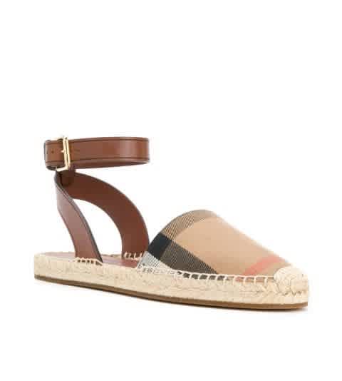 Click to view more detailed imagery on our partner's website Burberry Ladies Dark Tan Checked Espadrilles In Brown