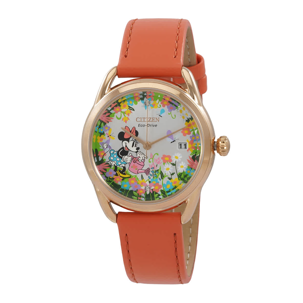 Citizen Eco-drive Women's Disney Minnie Mouse Diamond Accent Pink Leather Strap Watch 36mm In Gold Tone / Orange / Rose / Rose Gold Tone / Silver