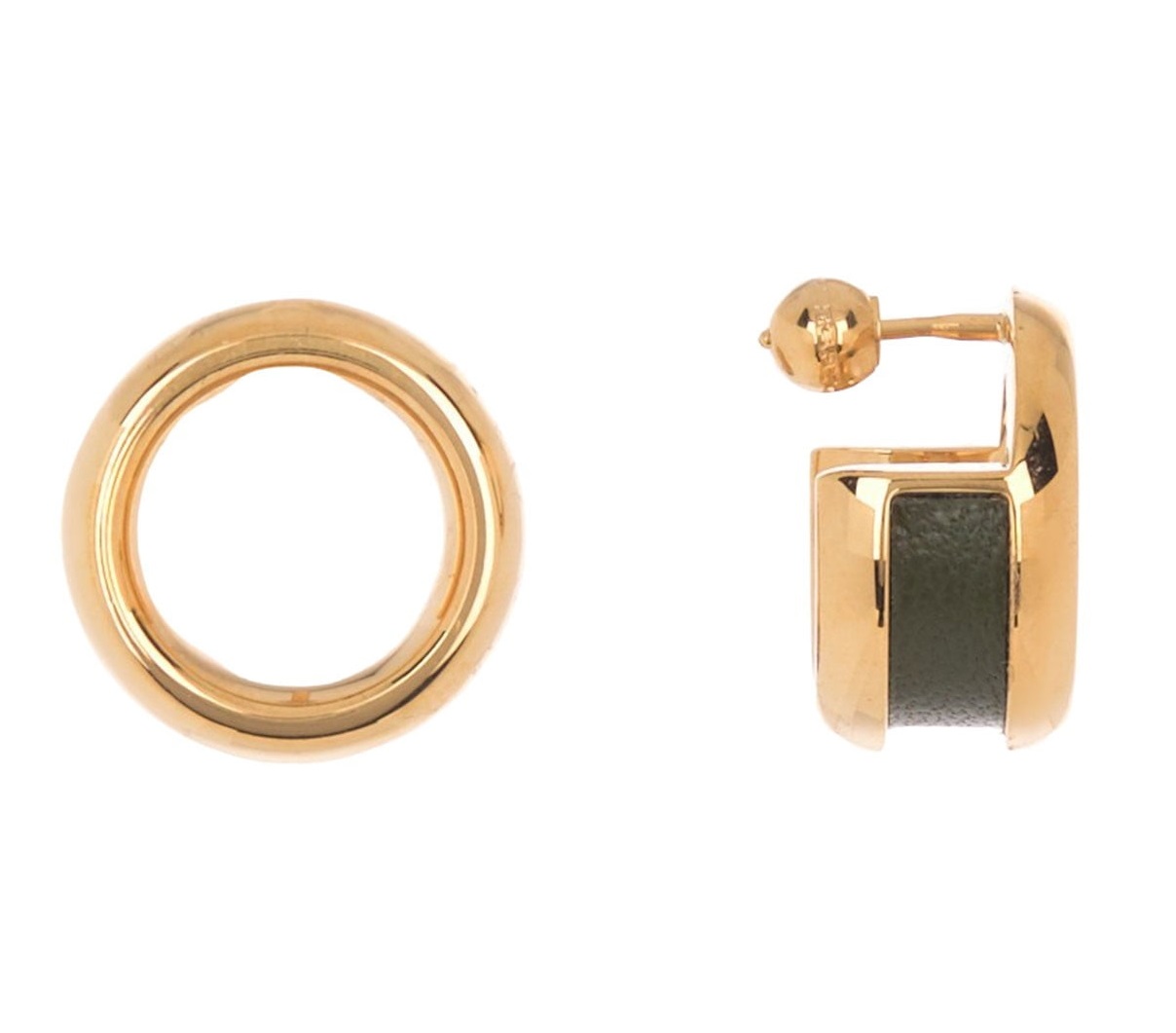 BURBERRY LEATHER & BRONZE GROMMET HOOP EARRINGS