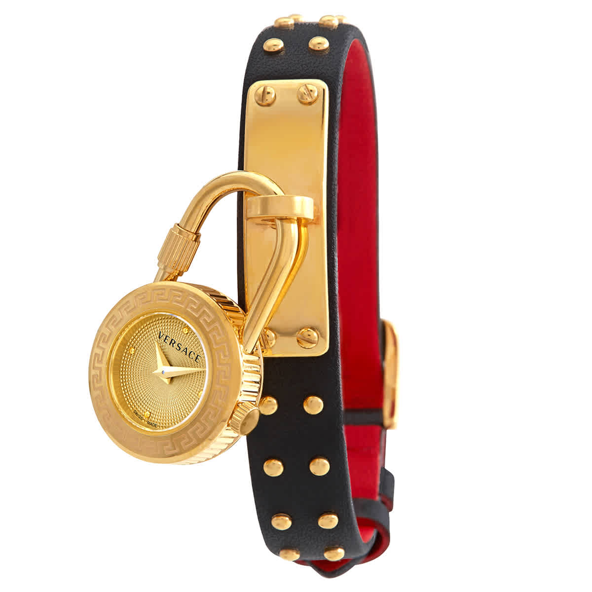 Versace Medusa Lock Icon Quartz Gold Dial Ladies Watch Vedw00119 In Black,gold Tone,red,yellow