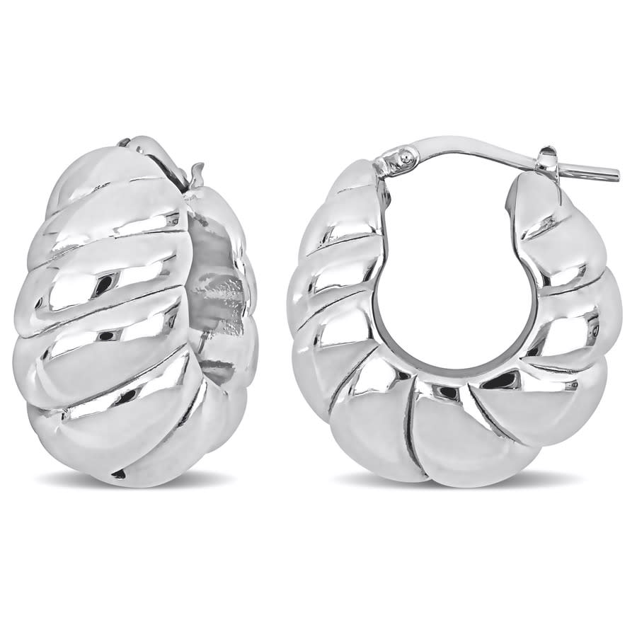 Amour 22mm Ribbed Hoop Earrings In Sterling Silver In White