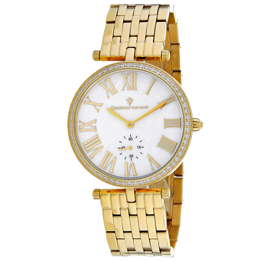 Shop Christian Van Sant Hush Quartz Ladies Watch Cv0292 In Gold Tone / Mop / Mother Of Pearl / Yellow