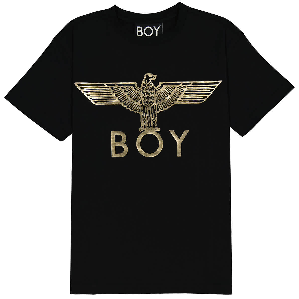 BOY LONDON MENS BLACK/GOLD BOY EAGLE LOGO PRINT T-SHIRT, BRAND SIZE X-SMALL