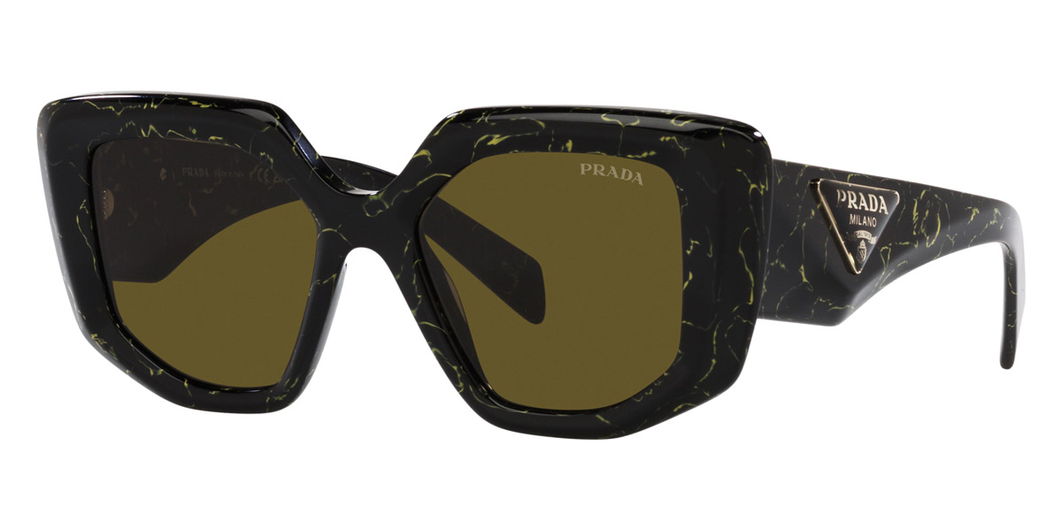 Prada Dark Brown Irregular Ladies Sunglasses Pr 14zsf 19d01t 52 In Black / Brown / Dark / Yellow