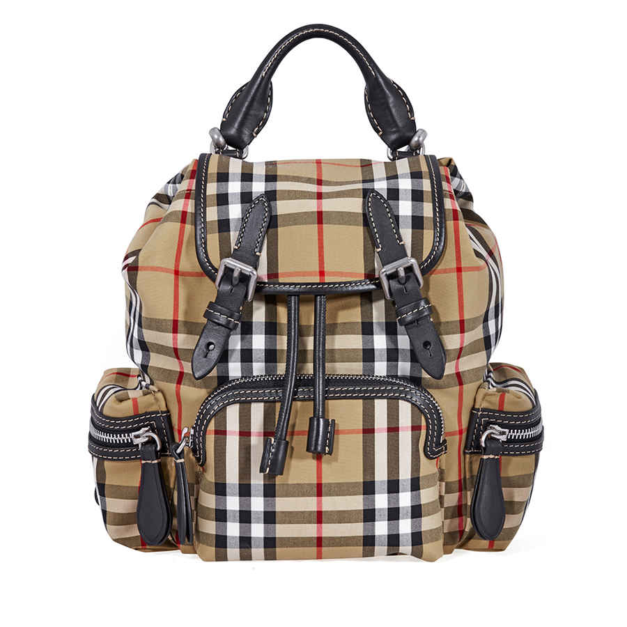 BURBERRY SMALL VINTAGE CHECK AND LEATHER RUCKSACK- ANTIQUE YELLOW