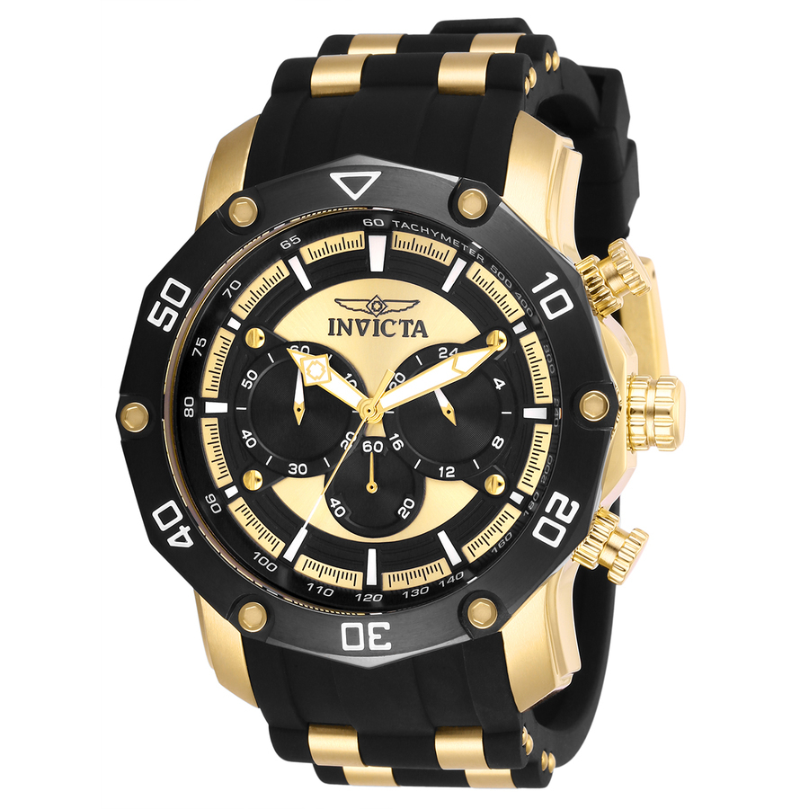 Invicta Pro Diver Chronograph Black And Yellow Gold Dial Mens Watch 28754 In Black / Gold / Gold Tone / Yellow