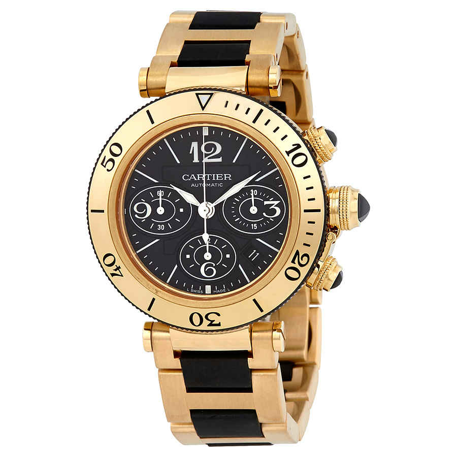Click to view more detailed imagery on our partner's website Cartier Pasha Seatimer Black Chronograph Dial Automatic Mens Watch W301970m In Black,gold Tone,yellow
