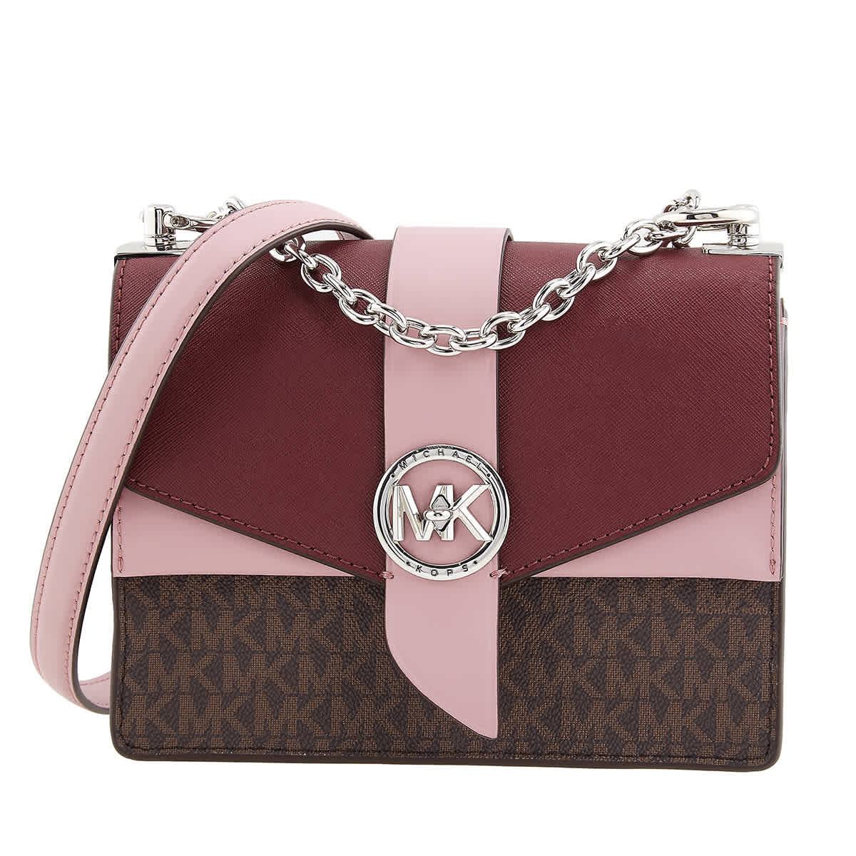 Michael Kors Ladies Greenwich Small Two-tone Logo And Saffiano Leather Crossbody Bag In Ryl Pnk Mlt