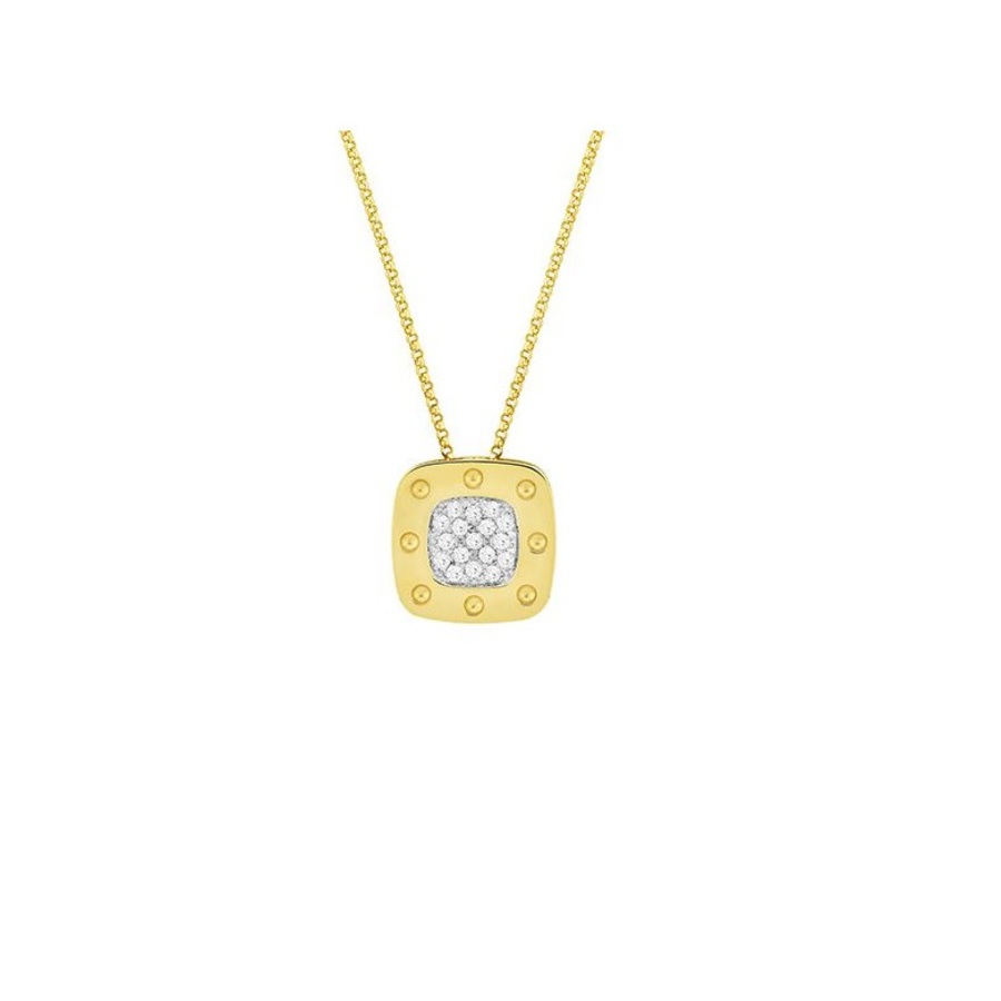 Roberto Coin 18k Yellow Gold Pois Moi Square Diamond Pendant Necklace