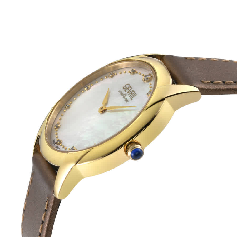 Shop Gevril Airolo Diamond Mother Of Pearl Dial Ladies Watch 13021 In Blue / Brown / Gold Tone / Mop / Mother Of Pearl / Yellow