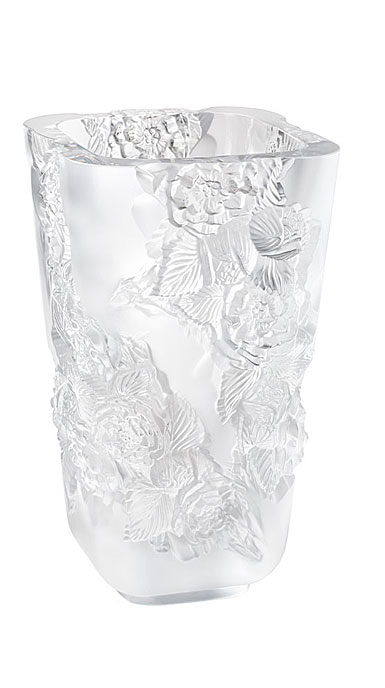 Lalique Pivoines Grand Vase In Clear Crystal
