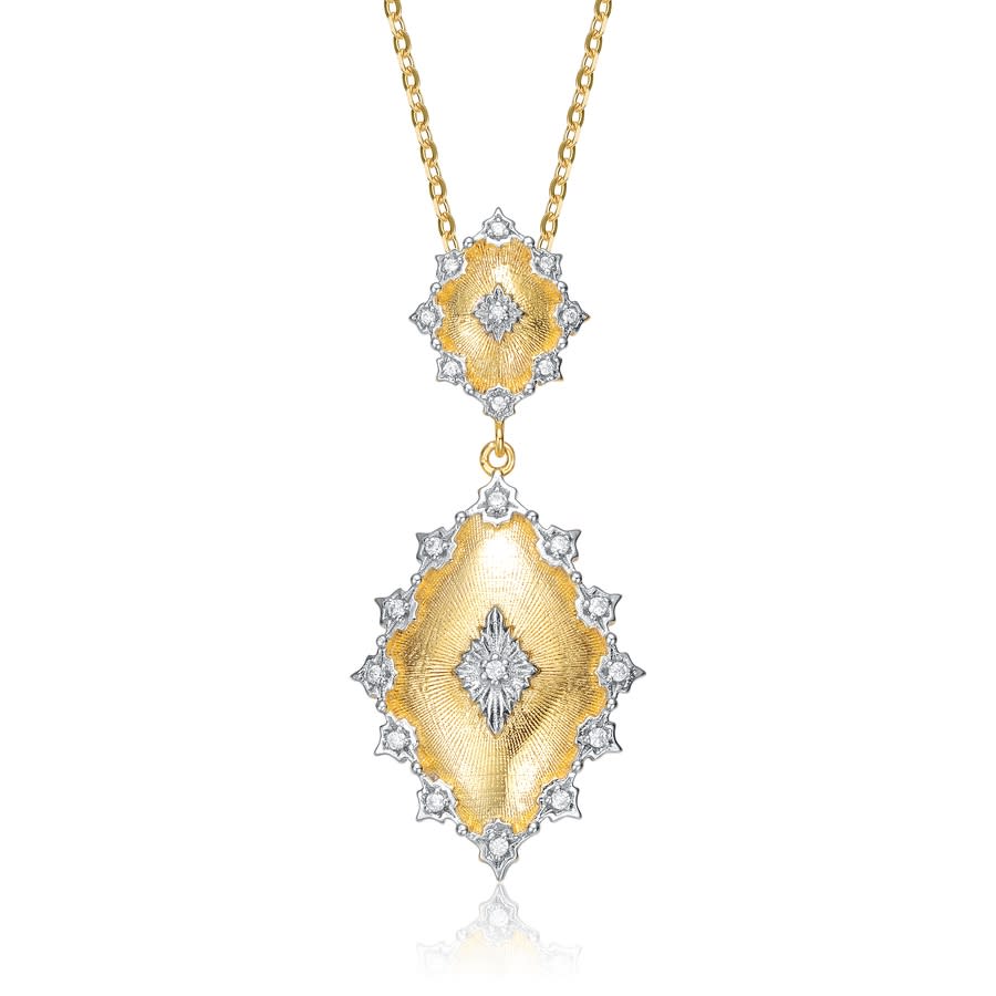 Rachel Glauber Rhodium And 14k Gold Plated Cubic Zirconia Pendant Necklace In Two-tone