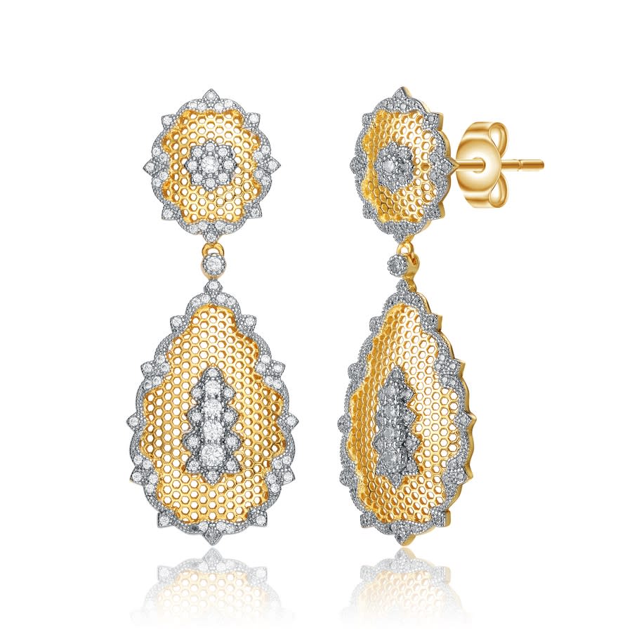 Rachel Glauber Rhodium And 14k Gold Plated Cubic Zirconia Drop Earrings In Two-tone