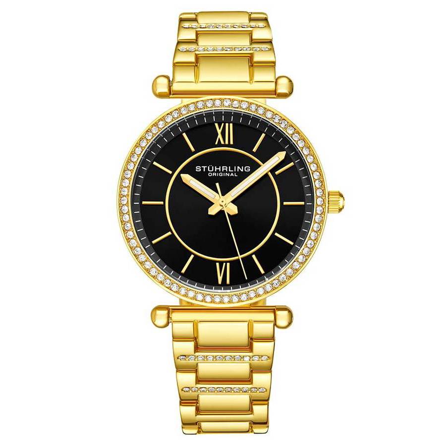 Stuhrling Original Symphony Black Dial Ladies Watch M15615 In Black / Gold Tone / Yellow