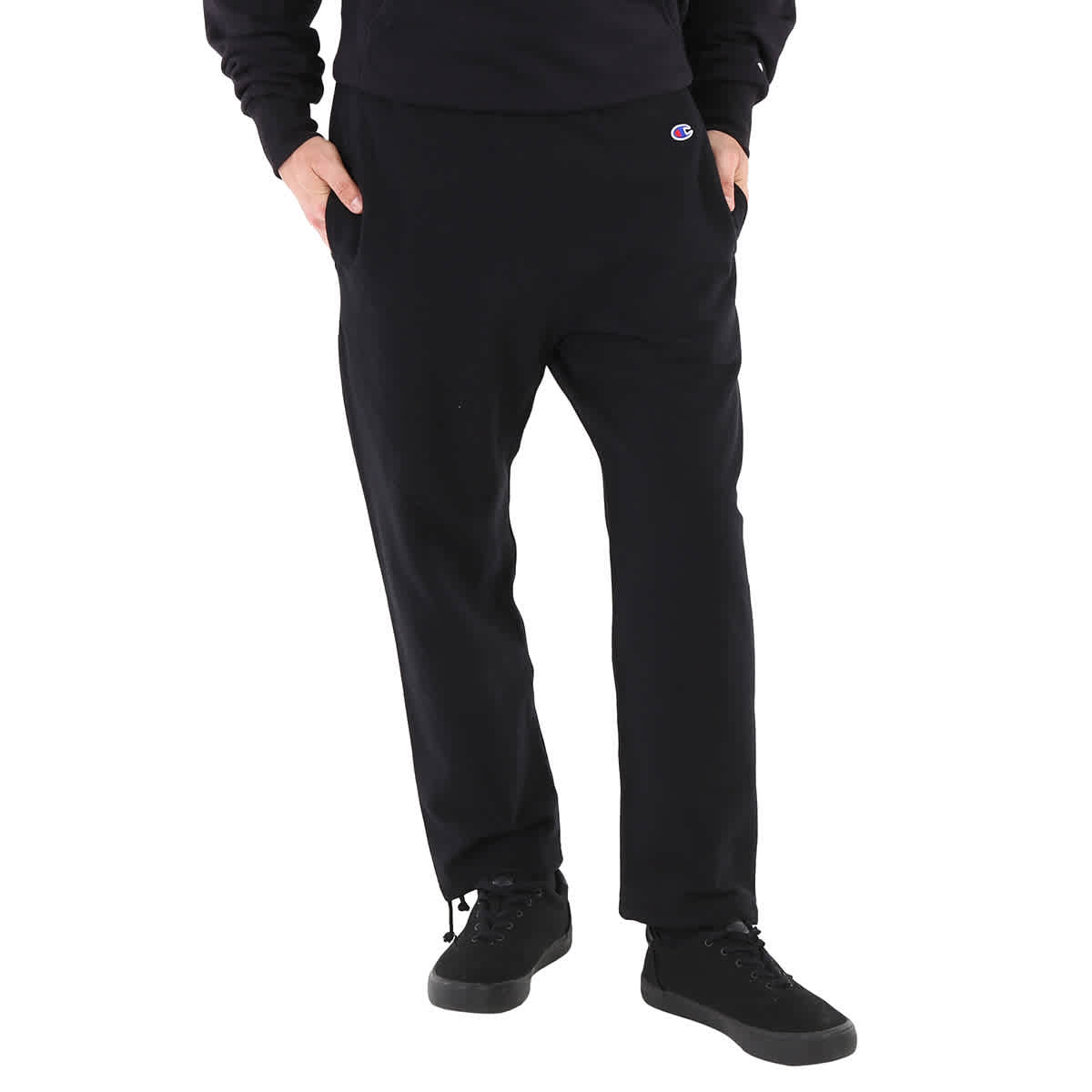 CHAMPION CHAMPION BLACK COTTON LOGO LONG SWEATPANTS