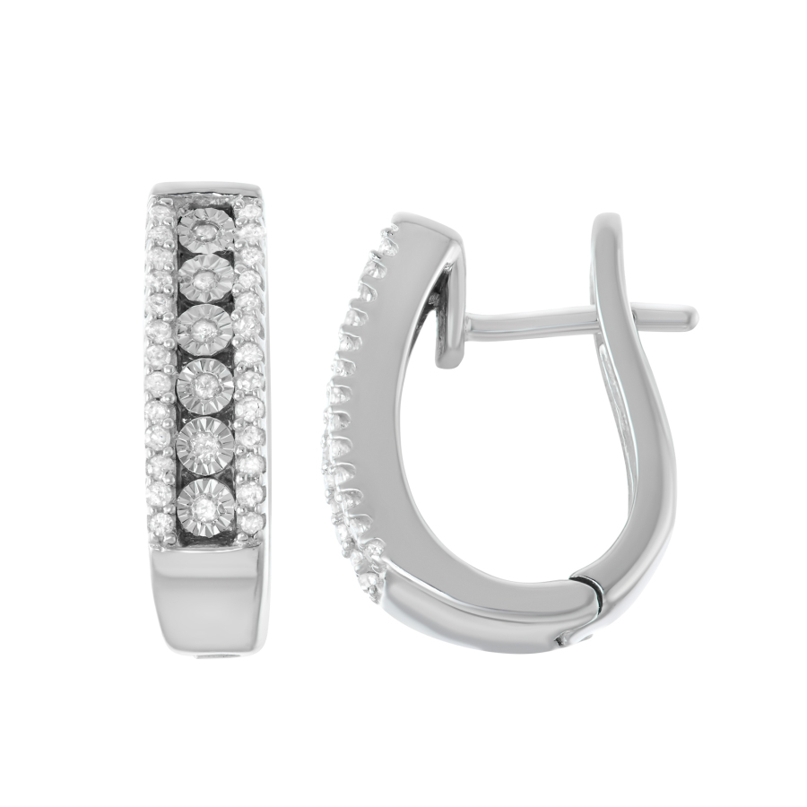 Hetal Diamonds 0.20cttw Miracle Plate Diamond Hoop Earring In Sterling Silver In Silver Tone,white