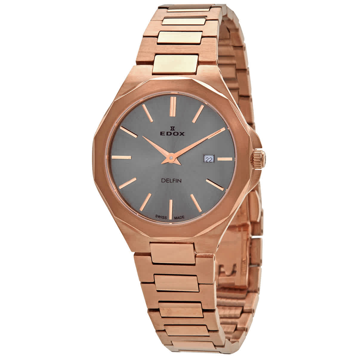 Edox Delfin Quartz Grey Dial Ladies Watch 57005 37rm Gir In Gold Tone,grey,pink,rose Gold Tone