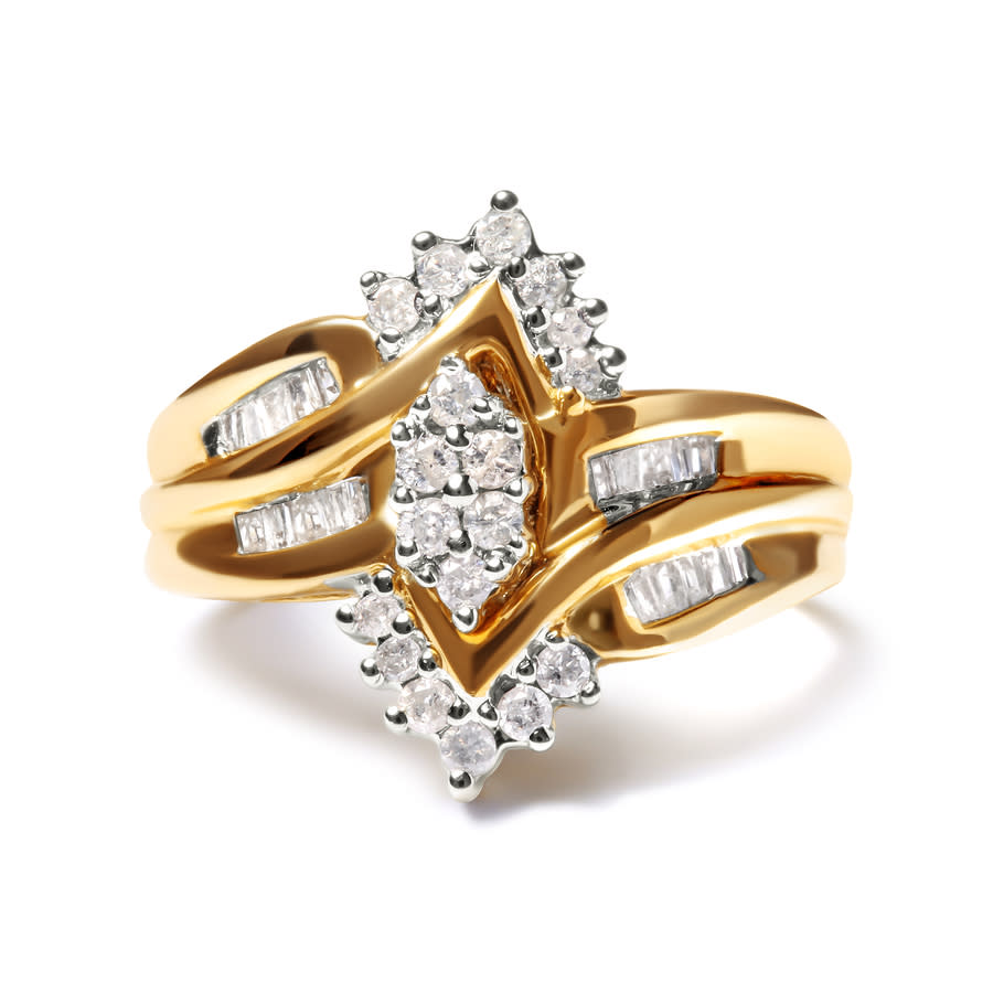 Haus of Brilliance 10K Two-Toned 1/2 Cttw Round And Baguette-Cut Composite Pear Head Diamond Ring (H-I Color, I2-I3 Clarity)