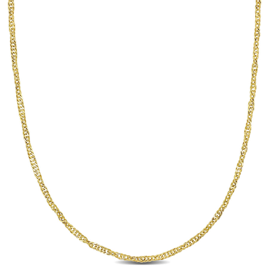 Amour 14k Yellow Gold Hollow Diamond Cut Singapore Chain Necklace 16