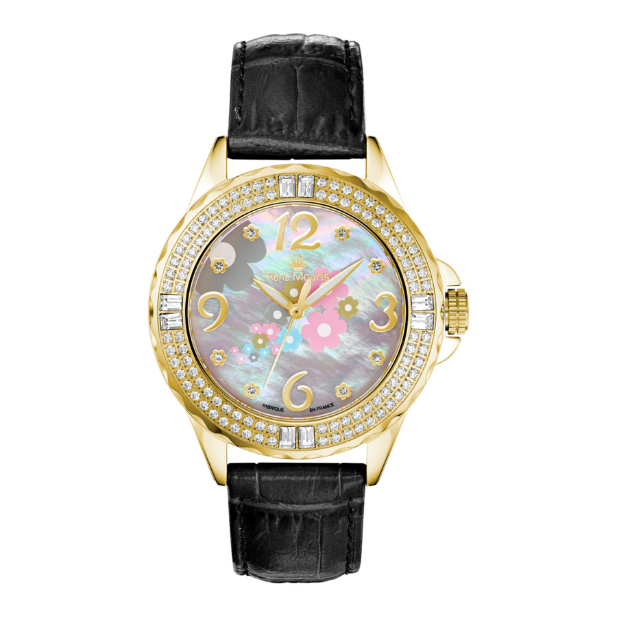 Rene Mouris La Fleur Mother Of Pearl Dial Ladies Watch 50104rm4 In Black / Gold Tone / Mop / Mother Of Pearl / Yellow