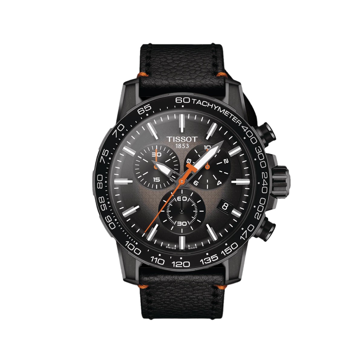 Tissot Men's Swiss Chronograph Supersport Black Leather Strap Watch 46mm In Black / Grey