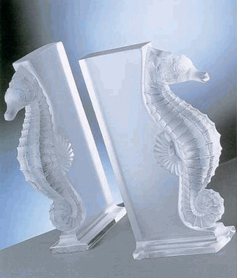 Lalique Crystal Poseidon Bookends 11863 In N/a