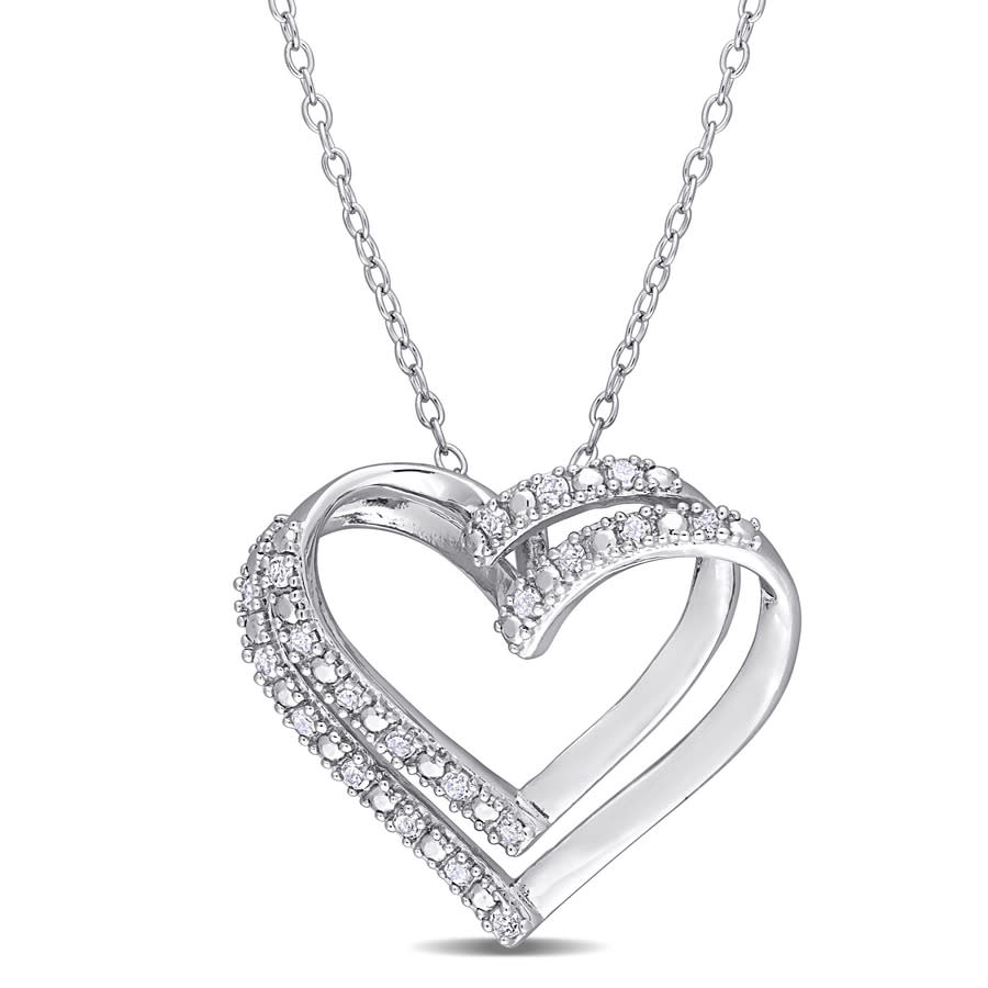 Amour 1/5 Ct Tw Diamond Heart Pendant With Chain In Sterling Silver In White