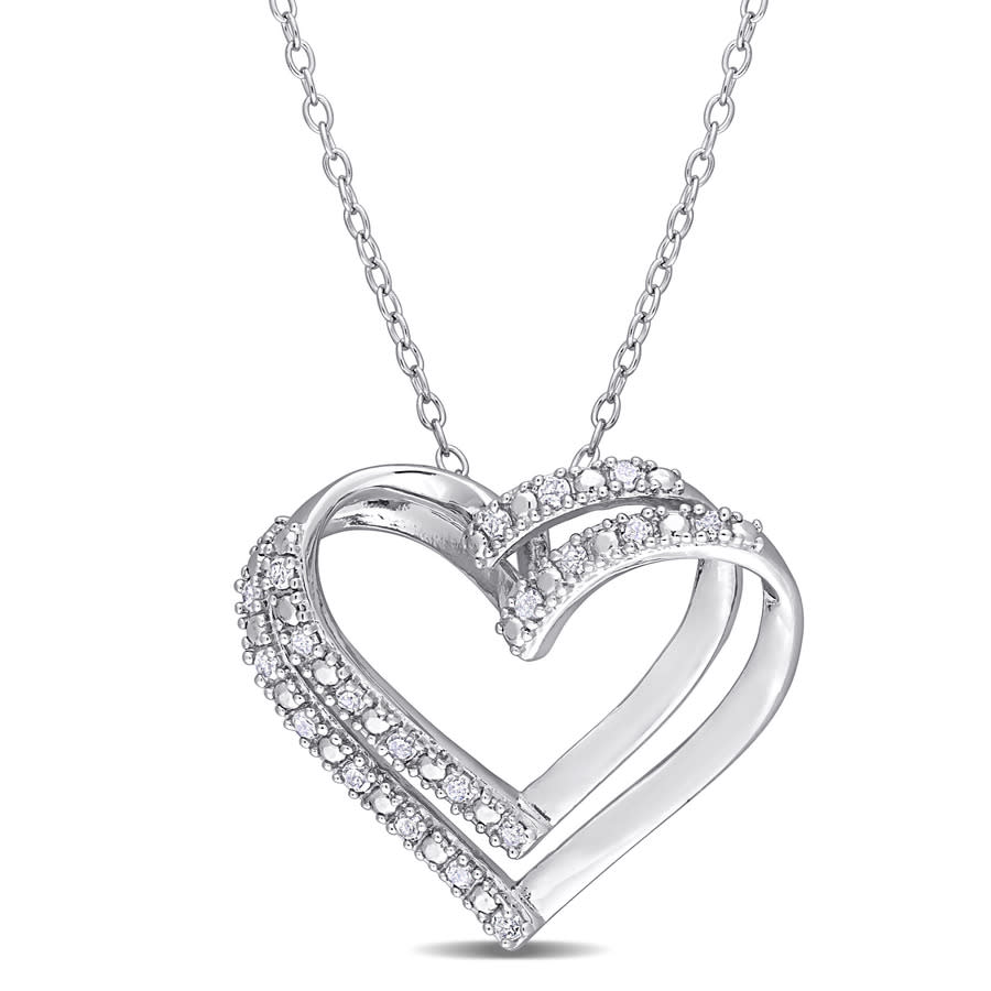 Shop Amour 1/5 Ct Tw Diamond Heart Pendant With Chain In Sterling Silver In White