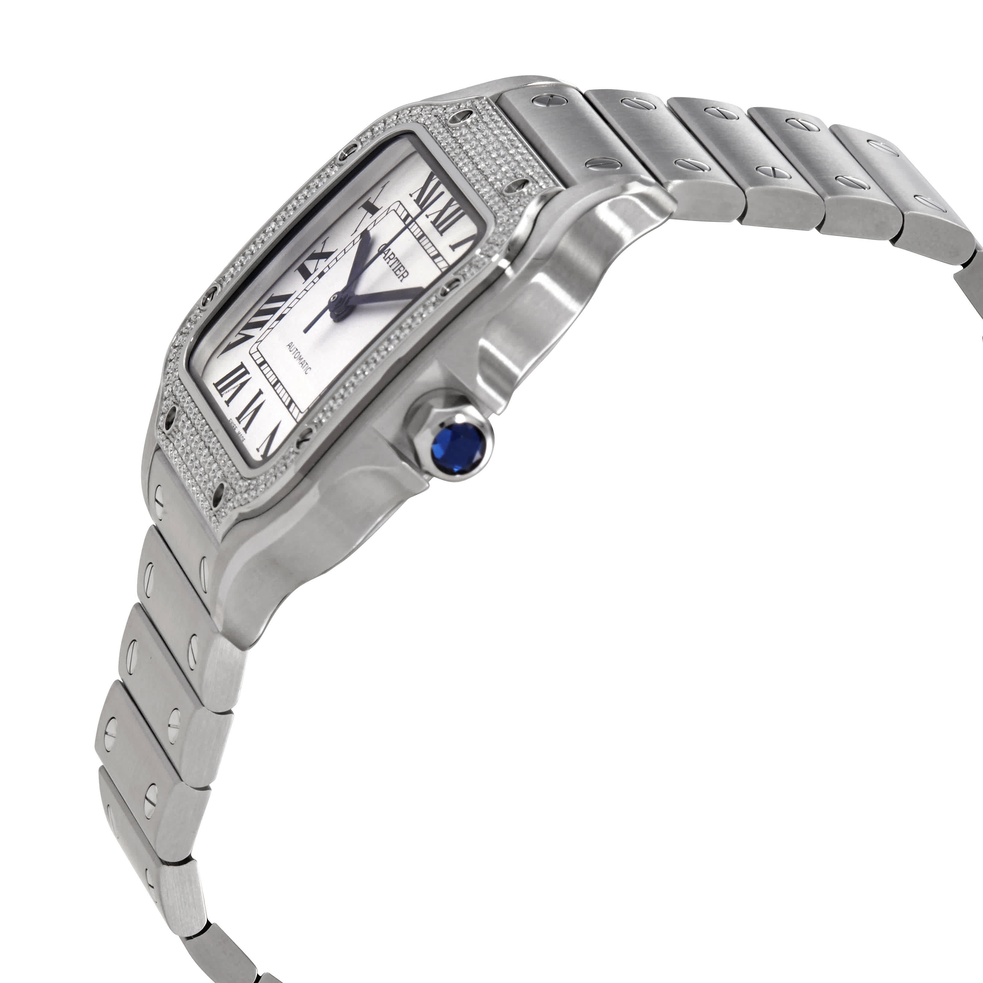 Shop Cartier Santos De  Automatic Diamond Watch W4sa0005 In Blue