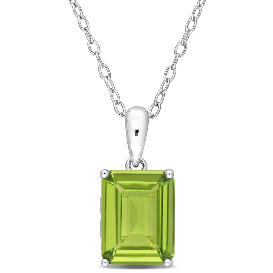 Amour 2 3/8 Ct Tgw Emerald Cut Peridot Solitaire Heart Design Pendant With Chain In Sterling Silver In White
