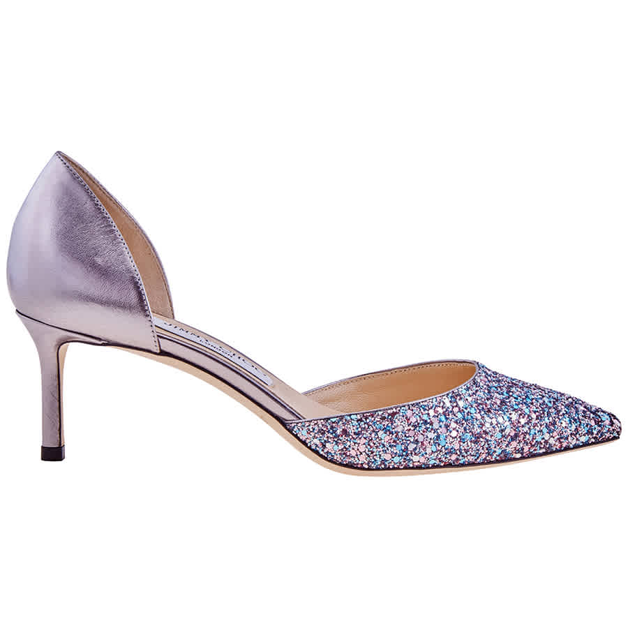 Jimmy Choo Esther 60 Coarse Glitter Fabric And Metallic Pointed Pumps In Pink,silver Tone