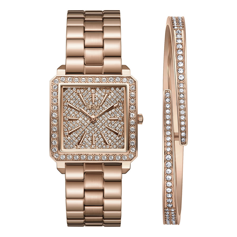 Jbw Cristal 28 Diamond Bracelet Watch & Bracelet Set, 28mm In Gold / Gold Tone / Rose / Rose Gold / Rose Gold Tone