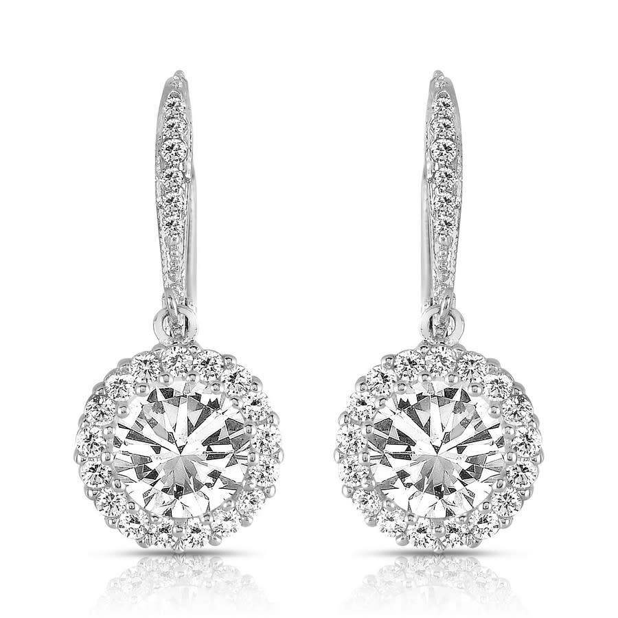 Megan Walford Sterling Silver Round Cubic Zirconia Leverback Earrings In White