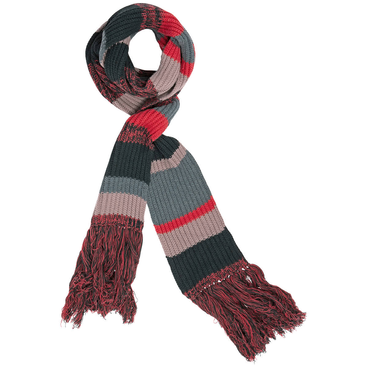 Burberry Striped Rib Knit Wool Cashmere Scarf In Bright Peony In Multi