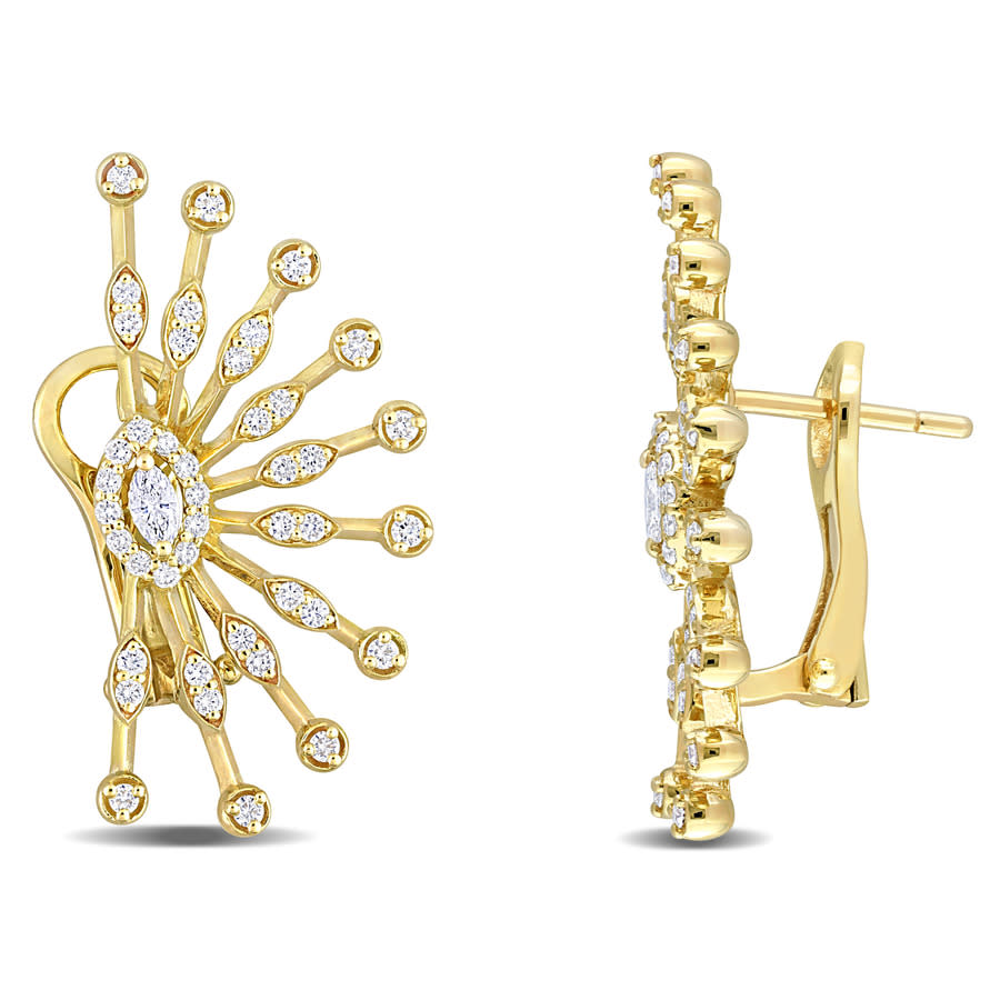 Amour 3/4 Ct Tdw Marquise And Round Diamond Leverback Earrings In 14k Yellow Gold