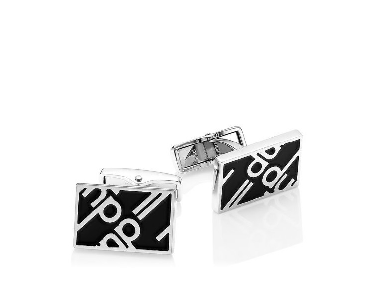 DUNHILL LUGGAGE CANVAS CUFFLINKS IN STERLING SILVER AND BLACK ENAMEL