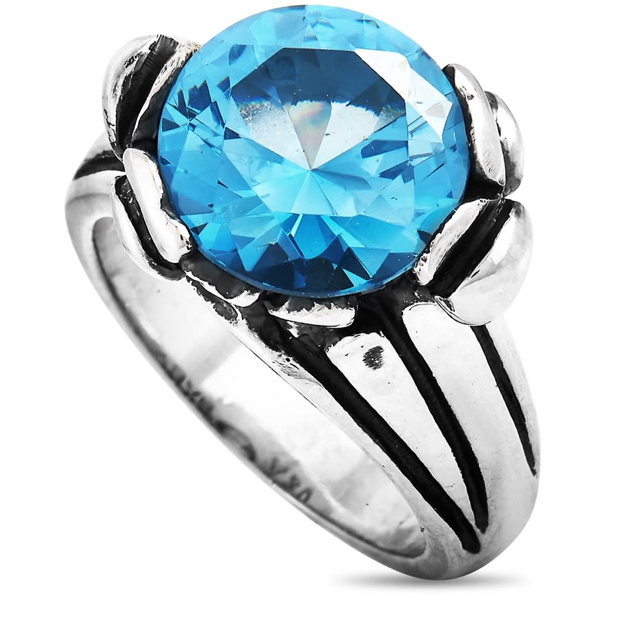 King Baby Silver And Blue Topaz Floral Pattern Ring In Multi-color
