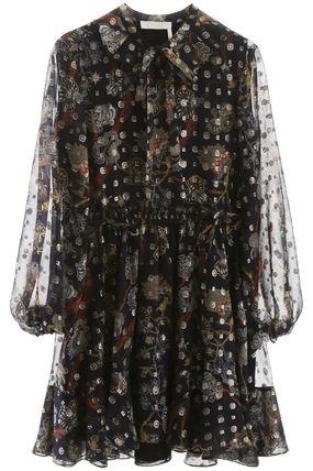 Chloé Chloe Blue Floral Silk Georgette Dress In Blue