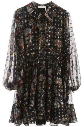 Shop Chloé Chloe Blue Floral Silk Georgette Dress