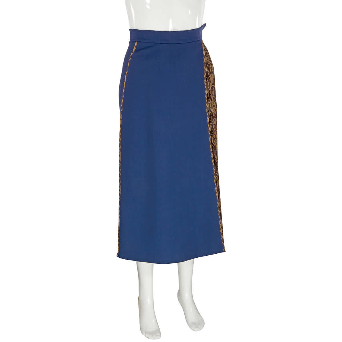 Fendi Ladies Ff Motif Trim Midi Wool Skirt In Blue