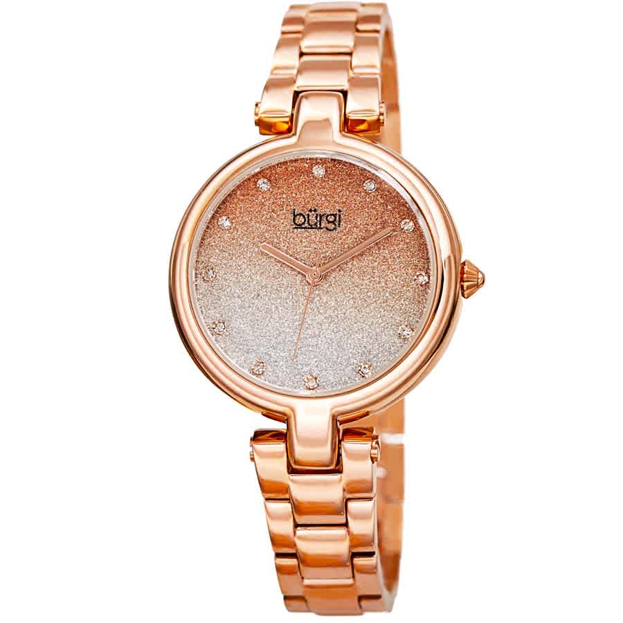 Burgi Rose Glitter Ombre Swarovski Crystal Dial Ladies Watch Bur226rg In Gold Tone / Rose / Rose Gold Tone