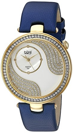 Burgi Pave Design Crystal Mother Of Pearl Dial Ladies Watch Bur155bu In Blue / Gold Tone / Mop / Mother Of Pearl / White