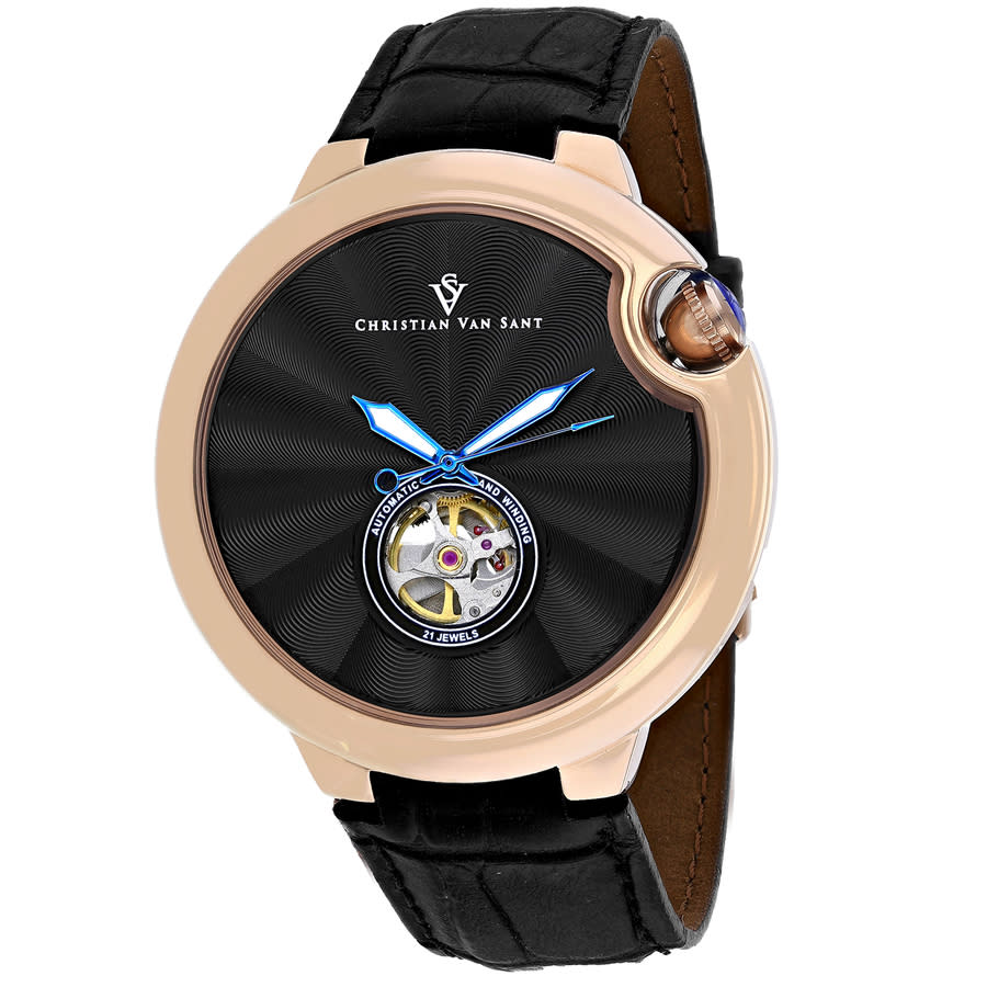 Shop Christian Van Sant Cyclone Automatic Black Dial Men's Watch Cv0147 In Black / Blue / Gold Tone / Rose / Rose Gold Tone