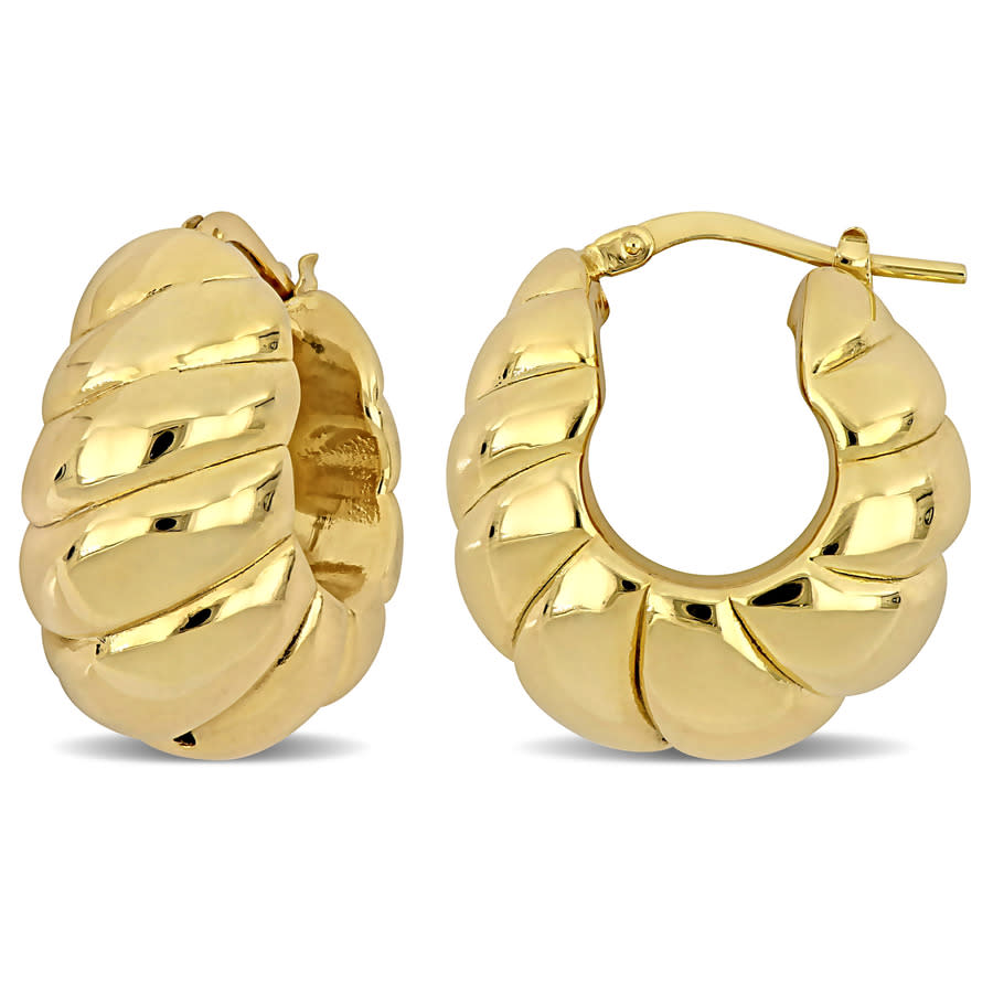 Amour 22mm Ribbed Hoop Earrings In Yellow Plated Sterling Silver