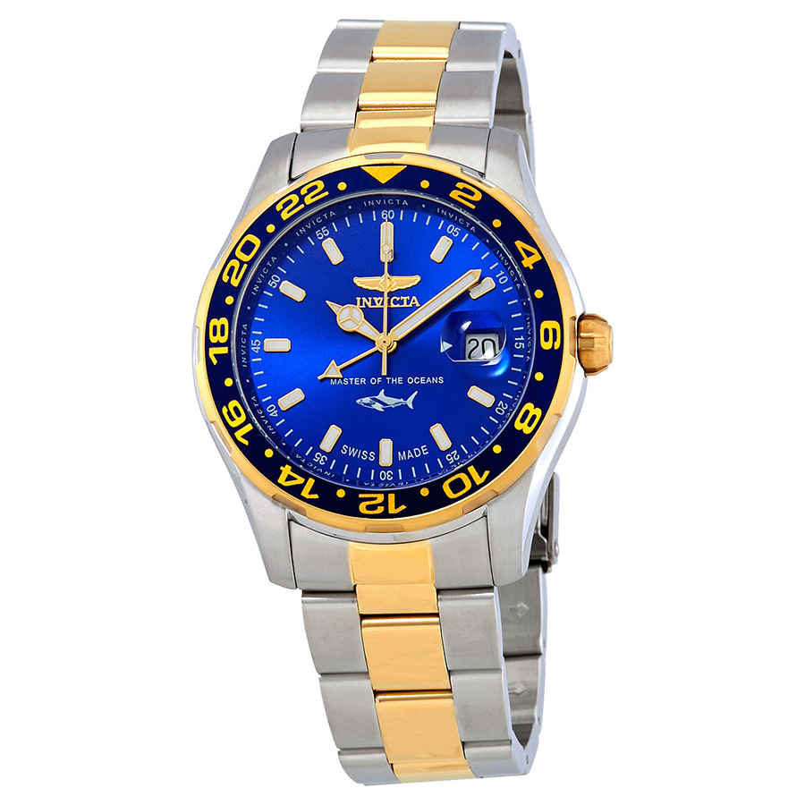 Invicta Pro Diver Master Of The Oceans Gmt Blue Dial Mens Watch 25826 In Blue,gold Tone,silver Tone,two Tone,yellow